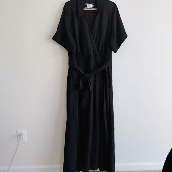 Anthropologie Black Janae Maxi Dress Lined Linen Blend Pockets Brunch Tea 3X - Picture 3 of 16
